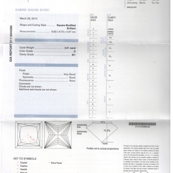Princess Natural Diamond Pendant 14K Gold (2.01 Ct D Si1) Gia C54200015 - Picture 4 of 6